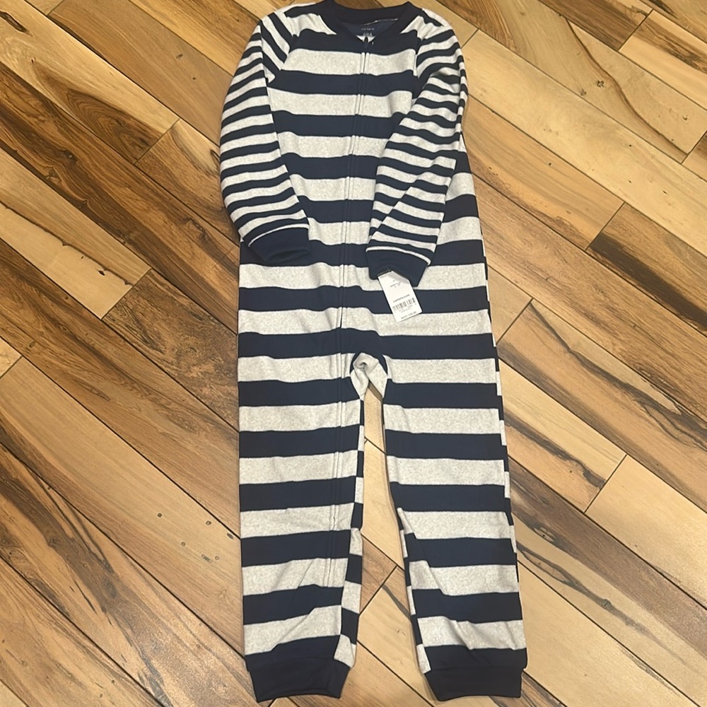 Carter’s blue stripe fleece zip up onesie size 6 NEW w tags